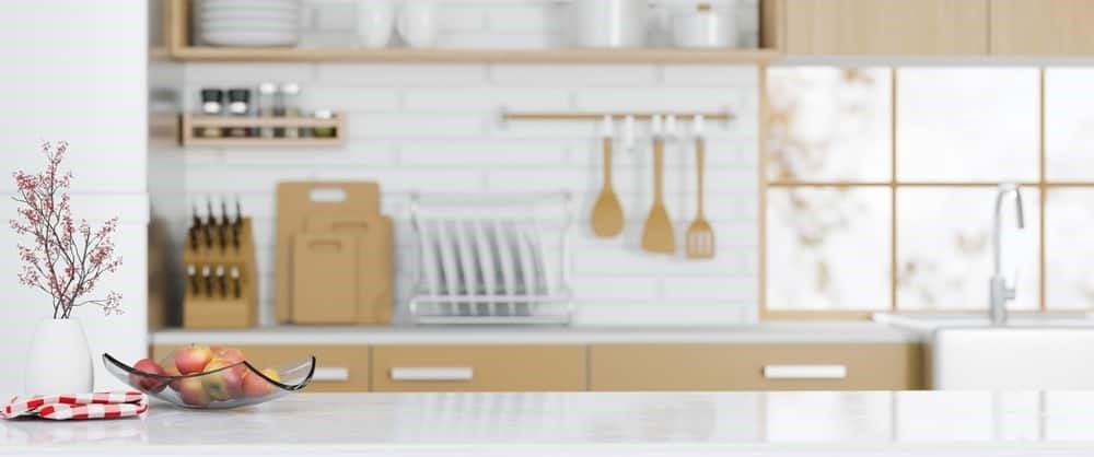 light colored kitchen with White Quartz Countertop