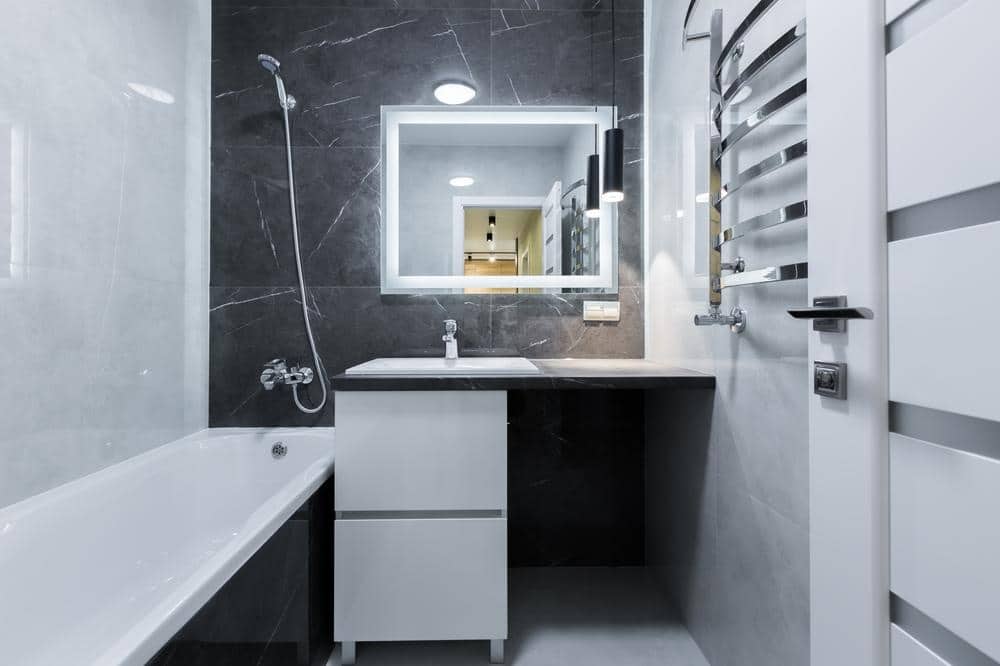 task lighting in a white bathroom cabinets