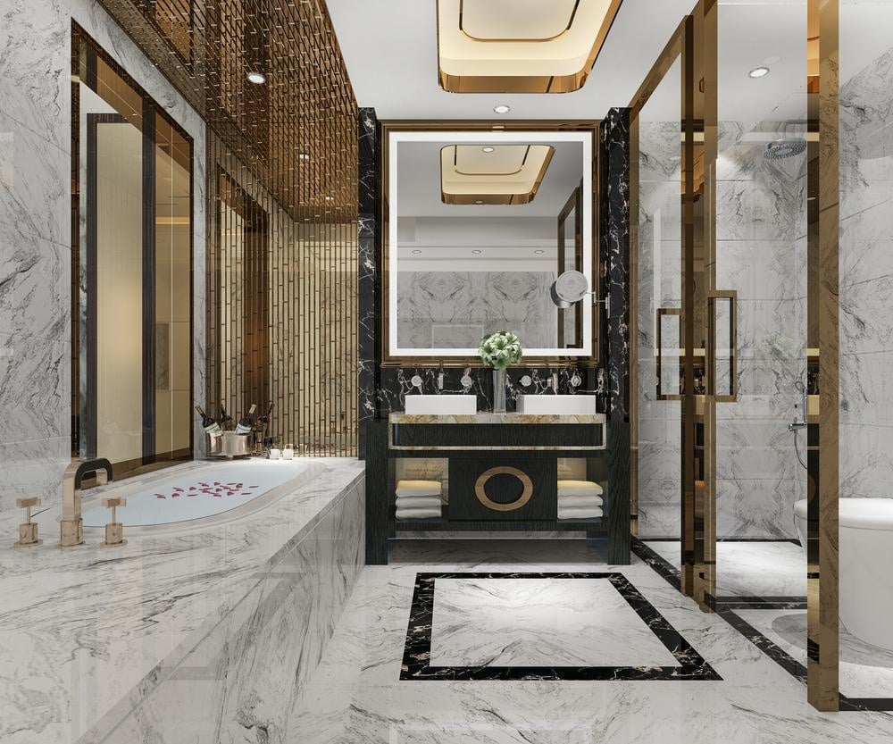 luxury bathroom vanity with modern marble designs