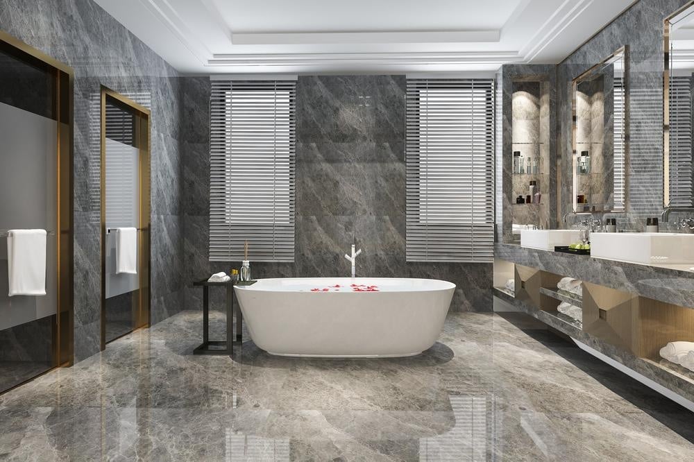 Luxury Bathroom Design with marble flooring and marble vanity