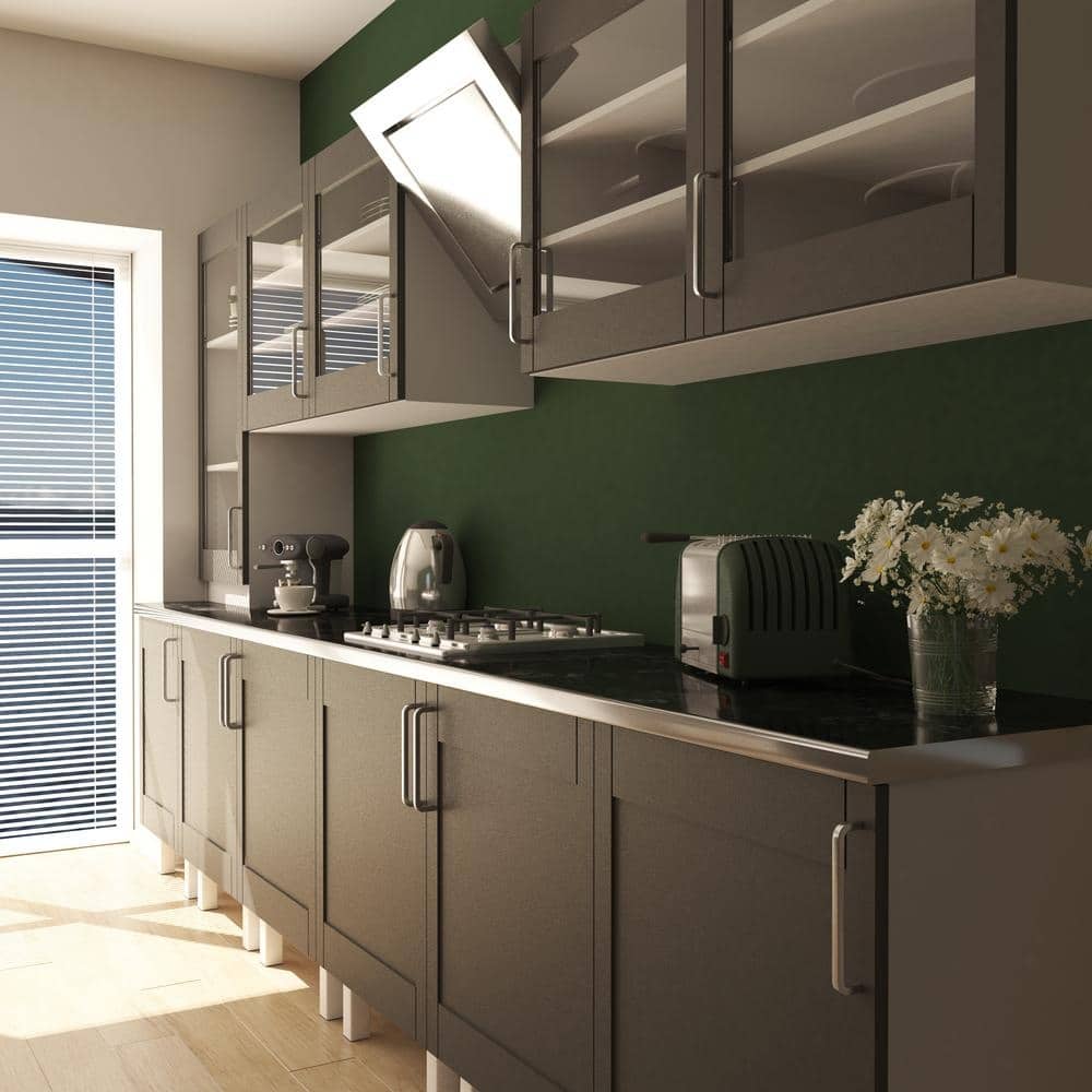 modern kitchen design and dark cabinets with green backsplash