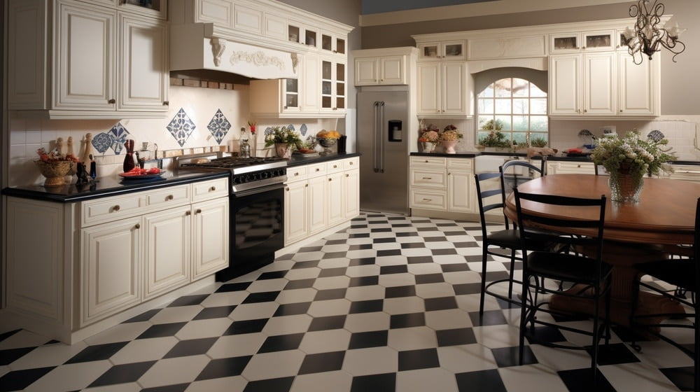 old school kitchen with patterned ceramic tiles