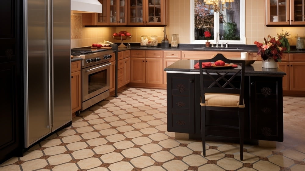 mid century modern kitchen with linoleum flooring