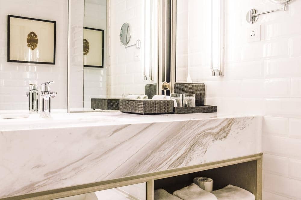 marble bathroom sink vanity and mirror