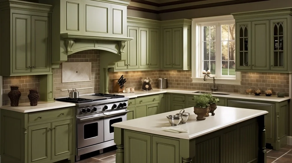 olive green kitchen cabinets with rustic atmosphere kitchen